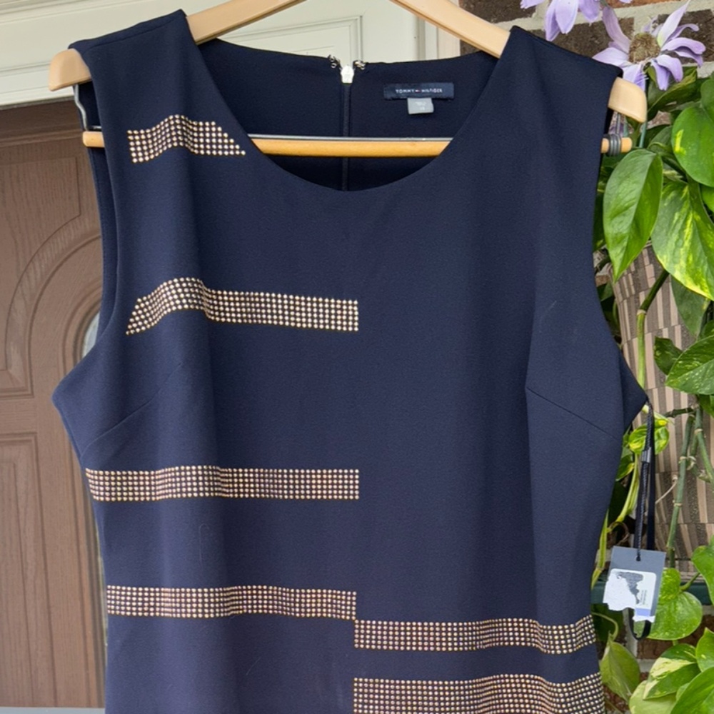 Tommy Hilfiger Navy Blue and Gold Sleeveless Dress